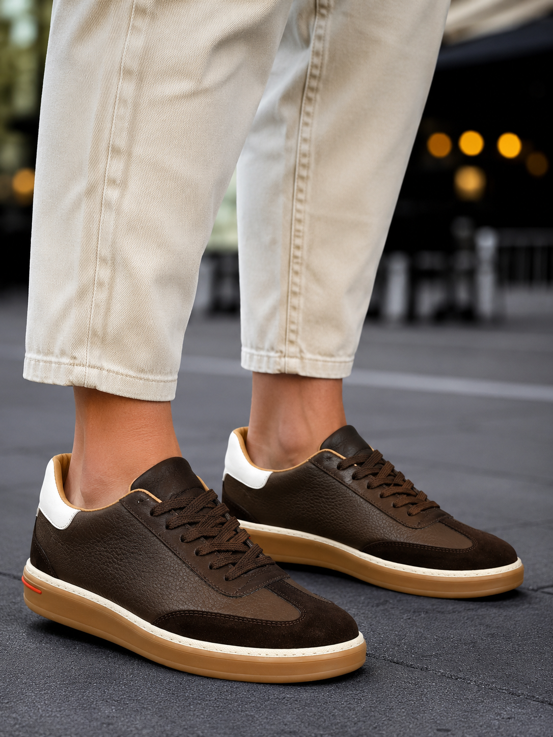 Huxley and Grace Ανδρικά καφέ δερμάτινα Sneakers με suede λεπτομέρεια HG177817K