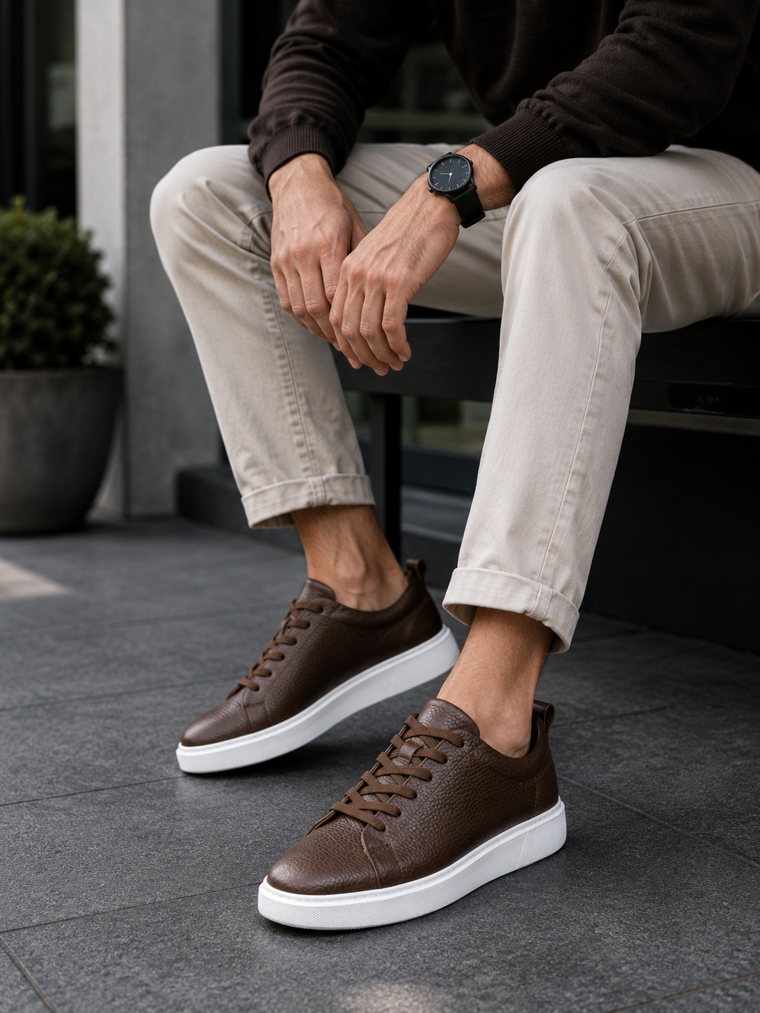 Huxley and Grace Ανδρικά καφέ δερμάτινα casual Sneakers HG175542K