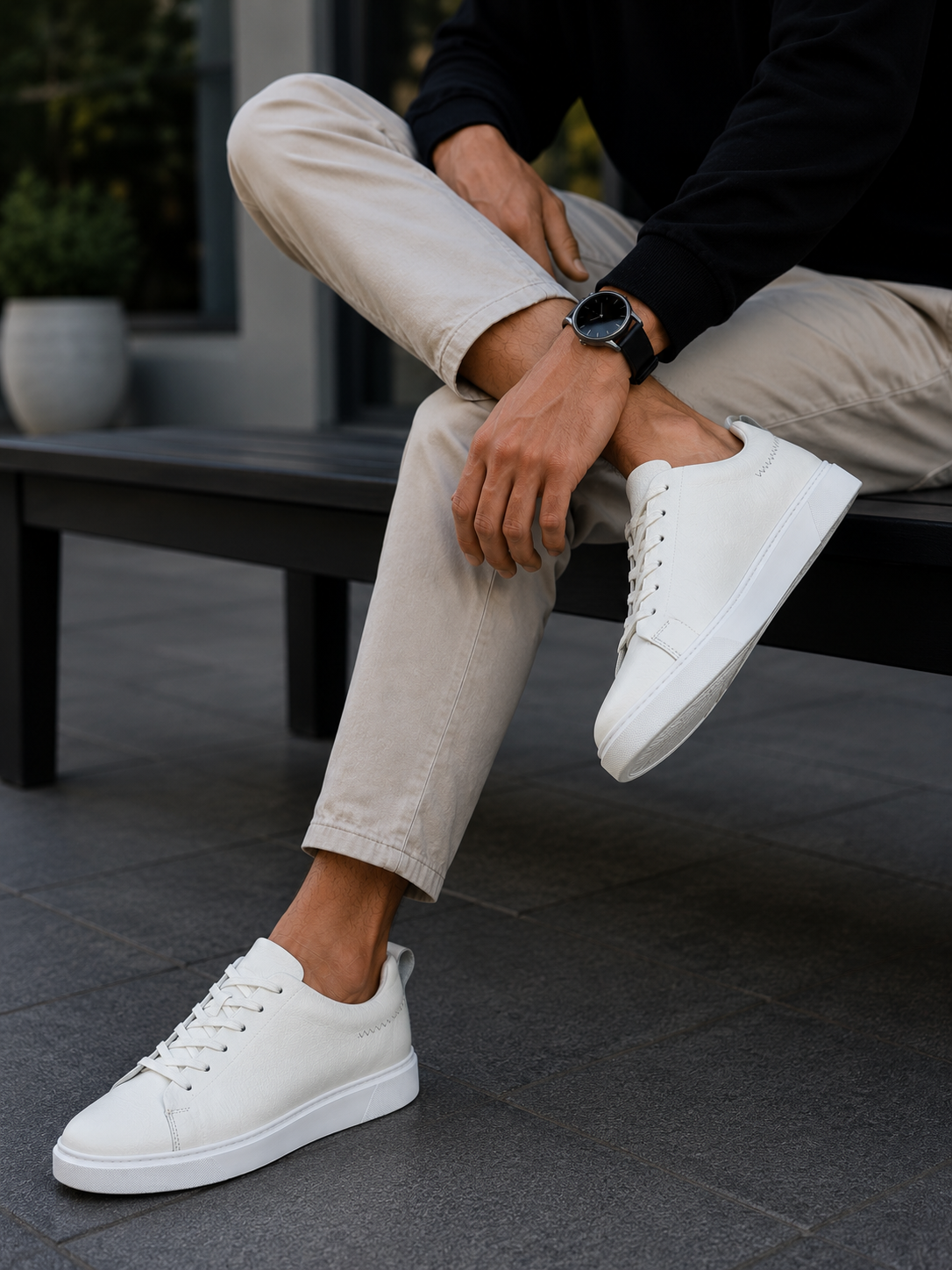 Ανδρικά λευκά δερμάτινα casual Sneakers HG175542W φωτογραφία