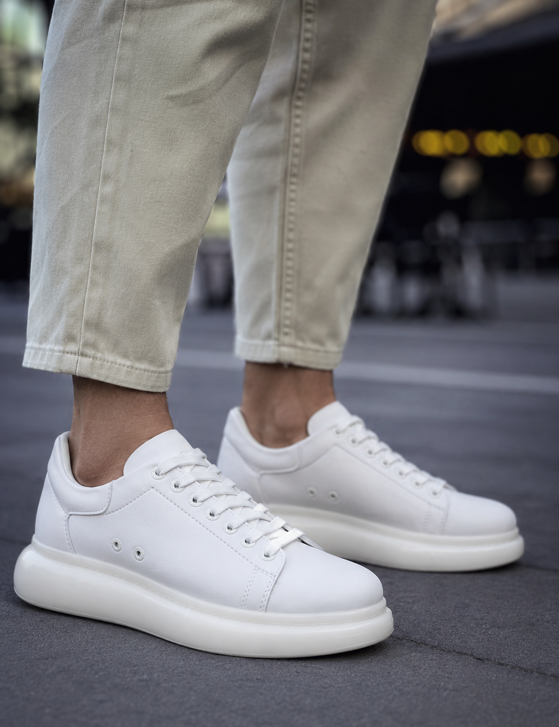 Ανδρικά λευκά δίσολα Sneakers λαστιχένια σόλα CH295W