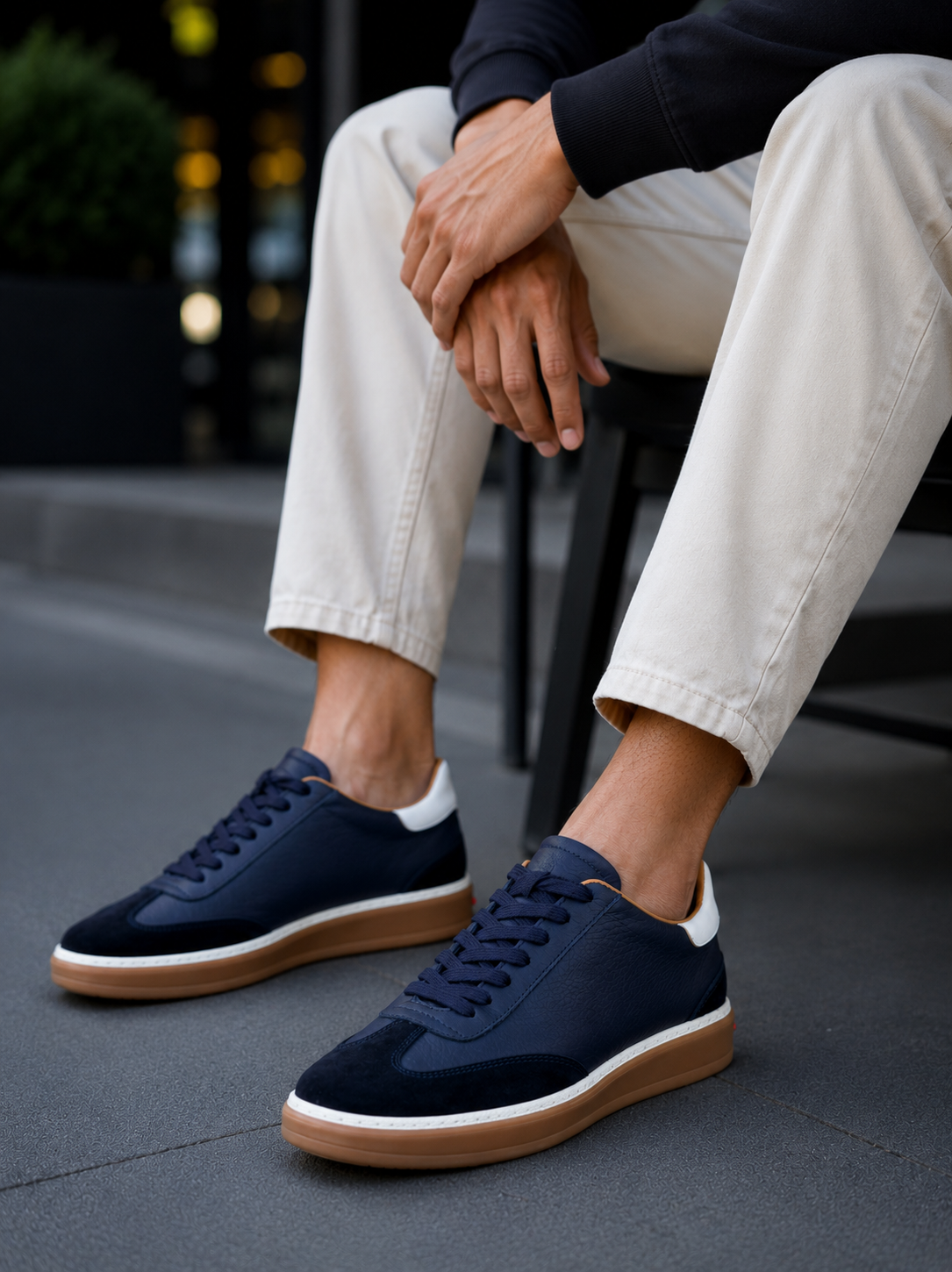 Ανδρικά μπλε δερμάτινα Sneakers με suede λεπτομέρεια HG177817 φωτογραφία
