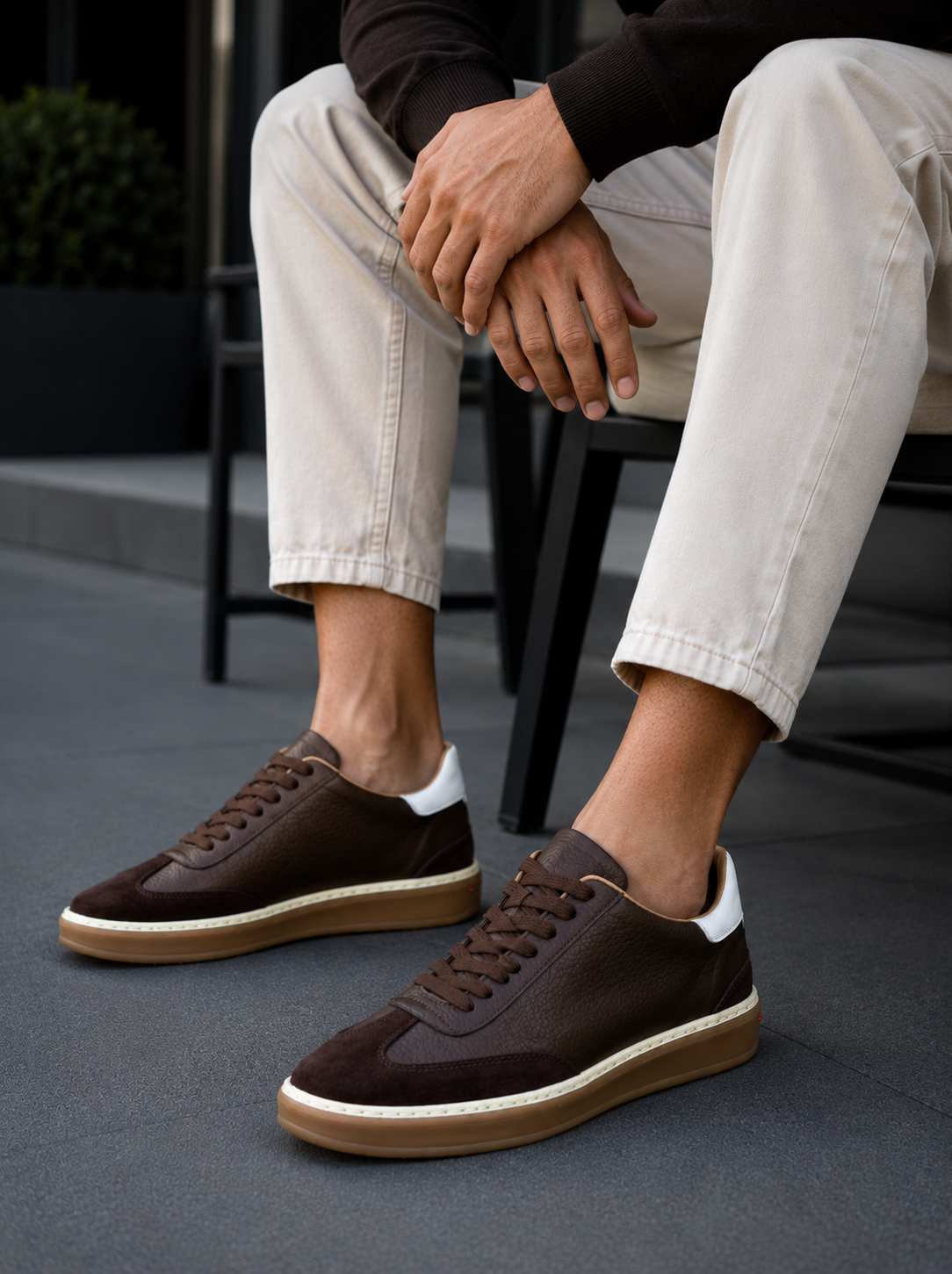 Ανδρικά καφέ δερμάτινα Sneakers με suede λεπτομέρεια HG177817K φωτογραφία