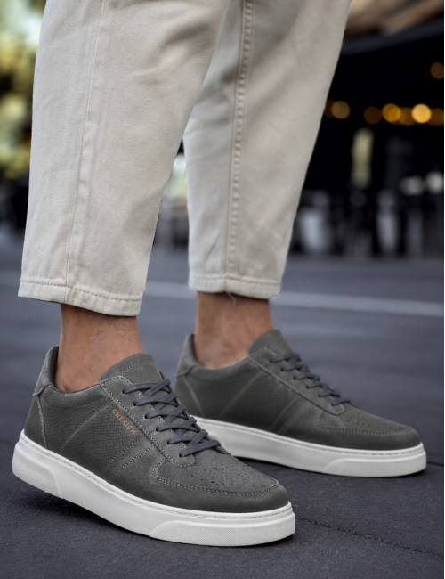 Ανδρικά ανθρακί Sneakers δερματίνη λευκή σόλα CH087A