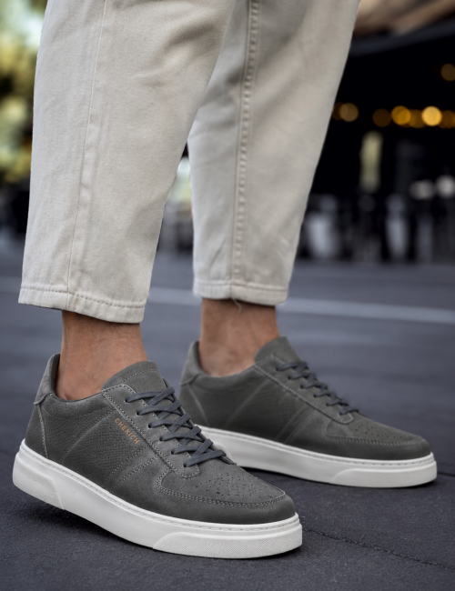 Ανδρικά ανθρακί Sneakers δερματίνη λευκή σόλα CH087A