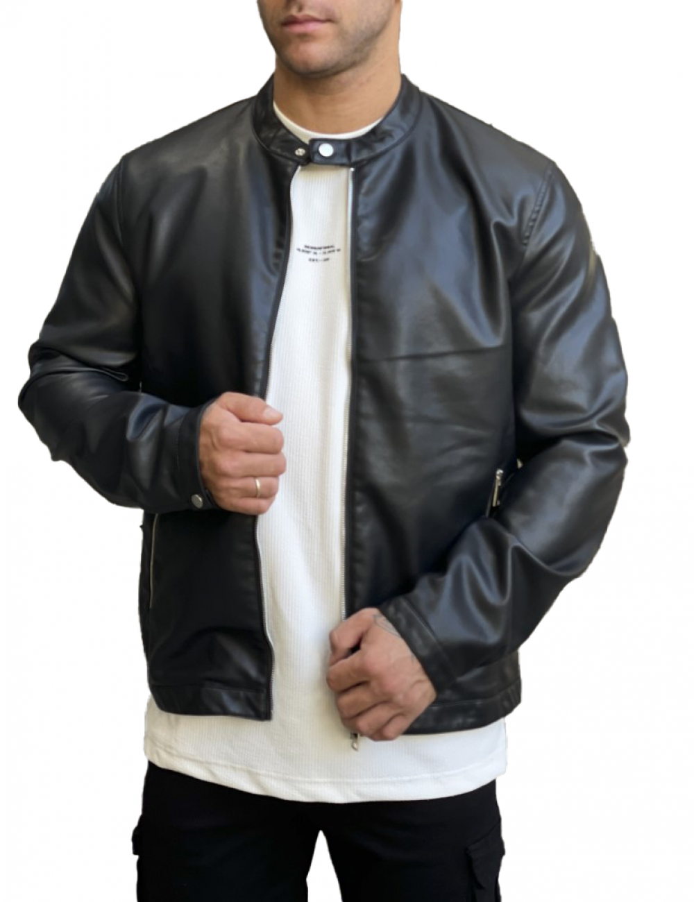 Bread and Buttons ανδρικό μαύρο Jacket από δερματίνη με μάο γιακά G12317