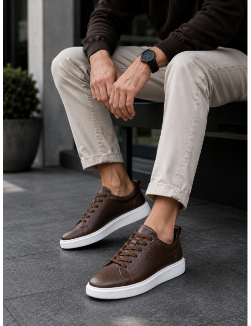 Ανδρικά καφέ δερμάτινα casual Sneakers HG175542K
