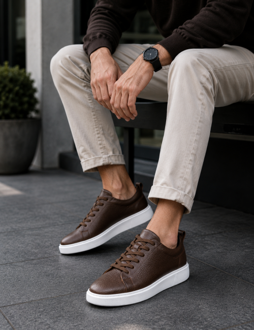 Ανδρικά καφέ δερμάτινα casual Sneakers HG175542K