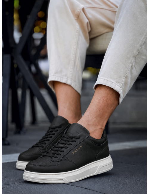Ανδρικά ασπρόμαυρα Sneakers δερματίνη CH075B