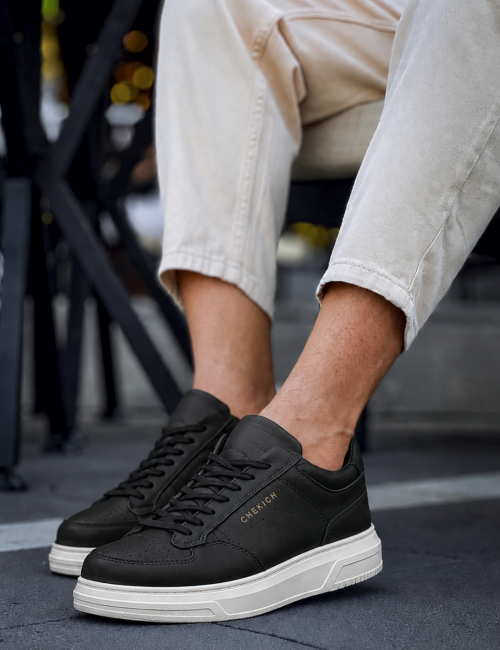 Ανδρικά ασπρόμαυρα Sneakers δερματίνη CH075B
