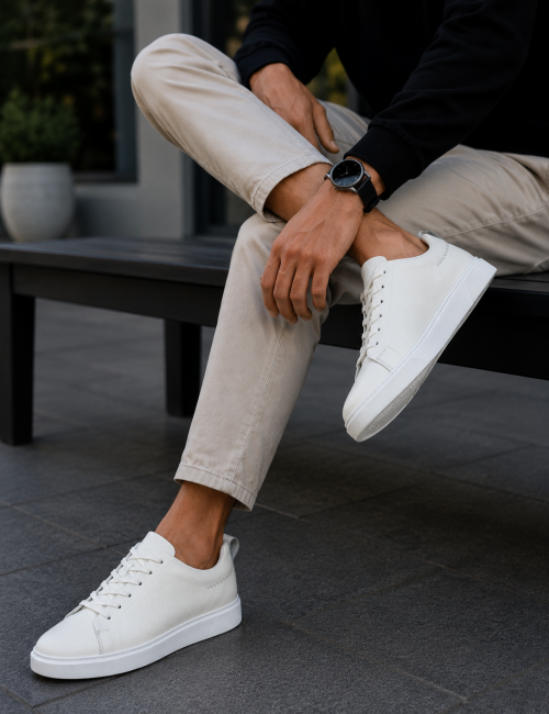 Ανδρικά λευκά δερμάτινα casual Sneakers HG175542W