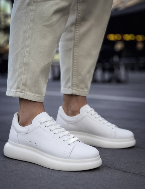 Ανδρικά λευκά δίσολα Sneakers λαστιχένια σόλα CH295W