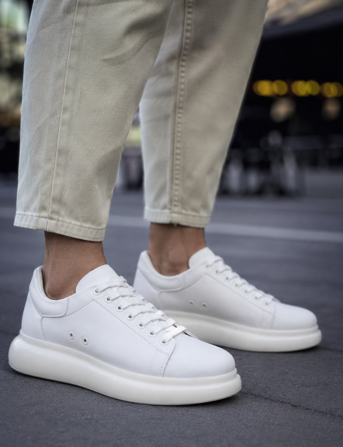 Ανδρικά λευκά δίσολα Sneakers λαστιχένια σόλα CH295W