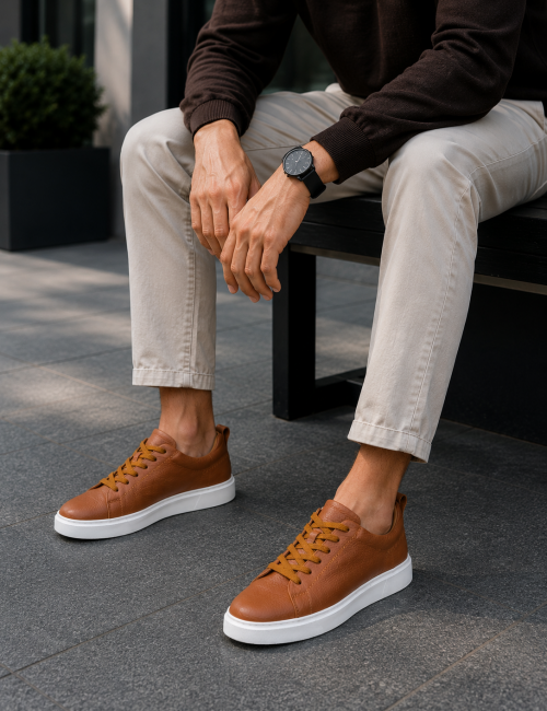 Ανδρικά ταμπά δερμάτινα casual Sneakers HG175542T