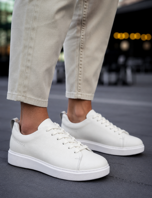 Ανδρικά λευκά δερμάτινα casual Sneakers HG175542W