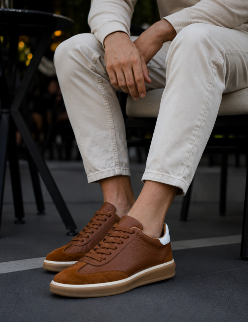 Ανδρικά ταμπά δερμάτινα Sneakers με suede λεπτομέρεια HG177817T