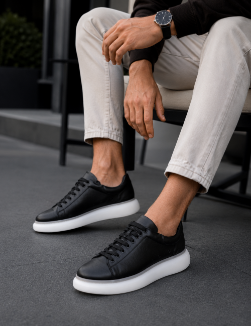 Ανδρικά ασπρόμαυρα δίσολα Sneakers λαστιχένια σόλα CH295
