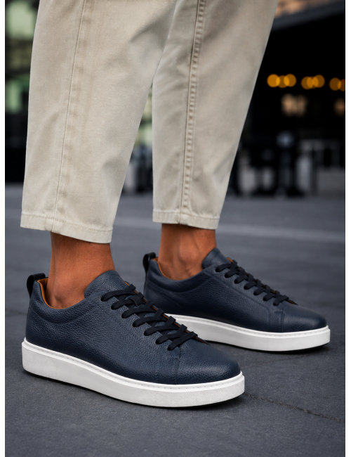 Ανδρικά μπλε δερμάτινα casual Sneakers HG175542B