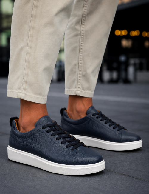 Ανδρικά μπλε δερμάτινα casual Sneakers HG175542B