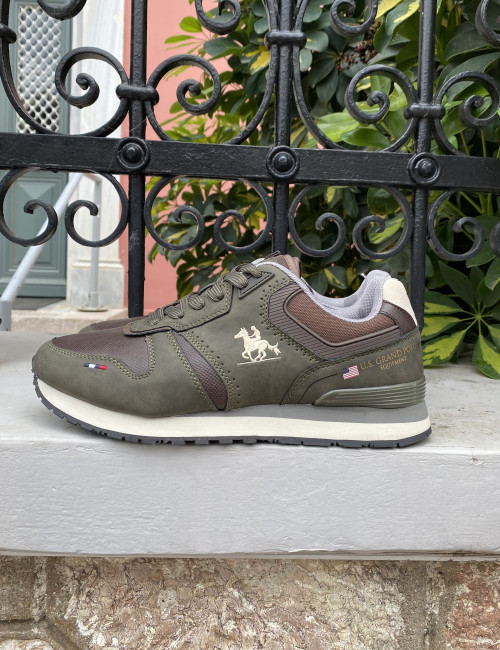 US Grand Polo ανδρικά χακί-καφέ sneakers με διχρωμία GPM523100