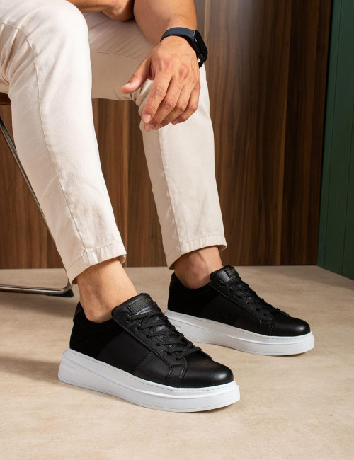 Ανδρικά μαύρα Sneakers δερματίνη με συνδυασμό υφασμάτων CH2627