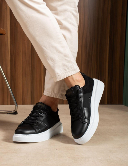 Ανδρικά μαύρα Sneakers δερματίνη με συνδυασμό υφασμάτων CH2627