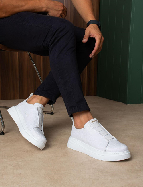 Ανδρικά λευκά δίσολα Sneakers με λάστιχα CH2619