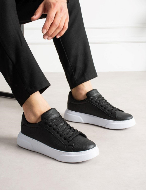 Ανδρικά ασπρόμαυρα δίσολα Sneakers λαστιχένια σόλα CH2613A
