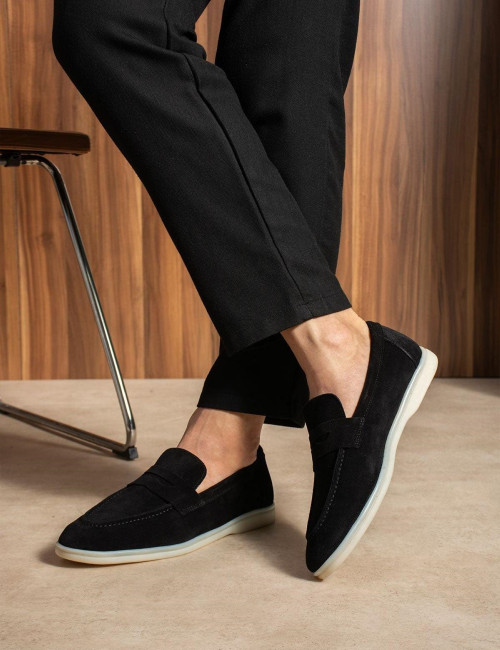 Ανδρικά μαύρα σουέτ δερμάτινα μοκασίνια CH2621M