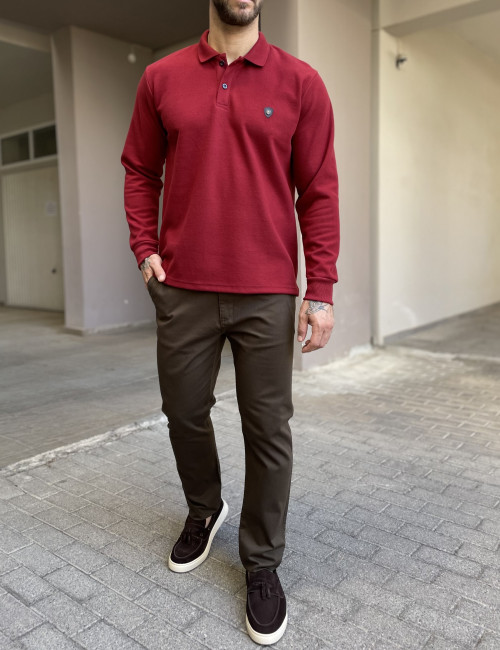 Everbest Ανδρική κόκκινο Polo μακρυμάνικη μπλούζα Plus size 261032R