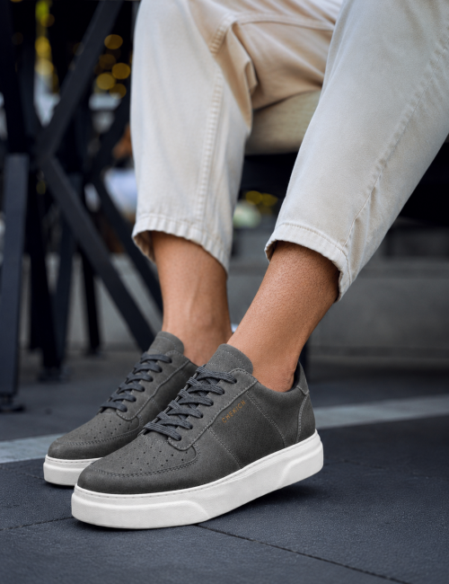 Ανδρικά ανθρακί Sneakers δερματίνη λευκή σόλα CH087A