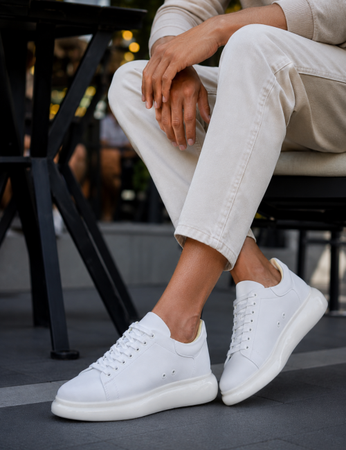 Ανδρικά λευκά δίσολα Sneakers λαστιχένια σόλα CH295W