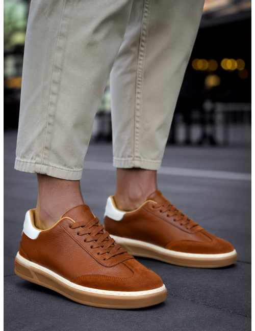 Ανδρικά ταμπά δερμάτινα Sneakers με suede λεπτομέρεια HG177817T