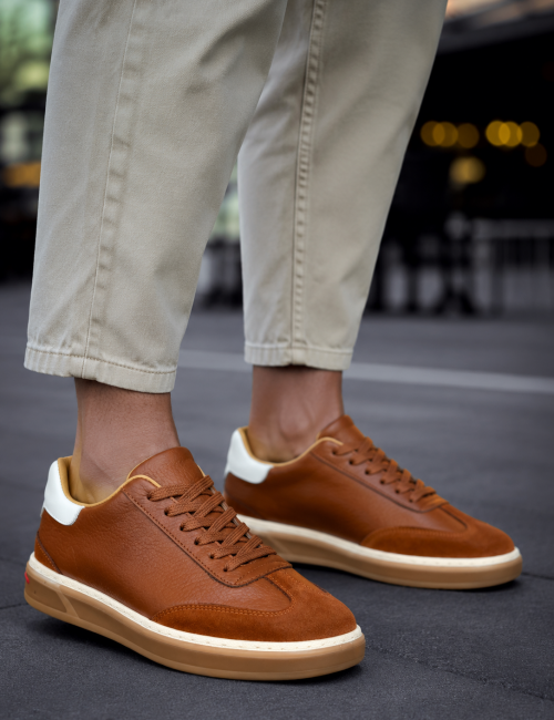 Ανδρικά ταμπά δερμάτινα Sneakers με suede λεπτομέρεια HG177817T