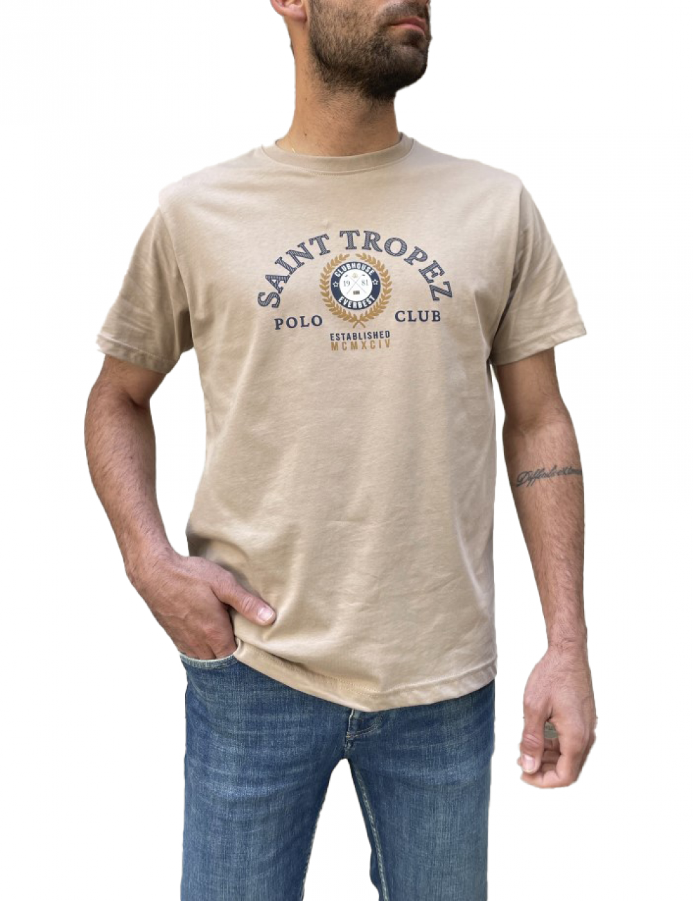 Everbest ανδρικό μπεζ Tshirt με τύπωμα 242808B
