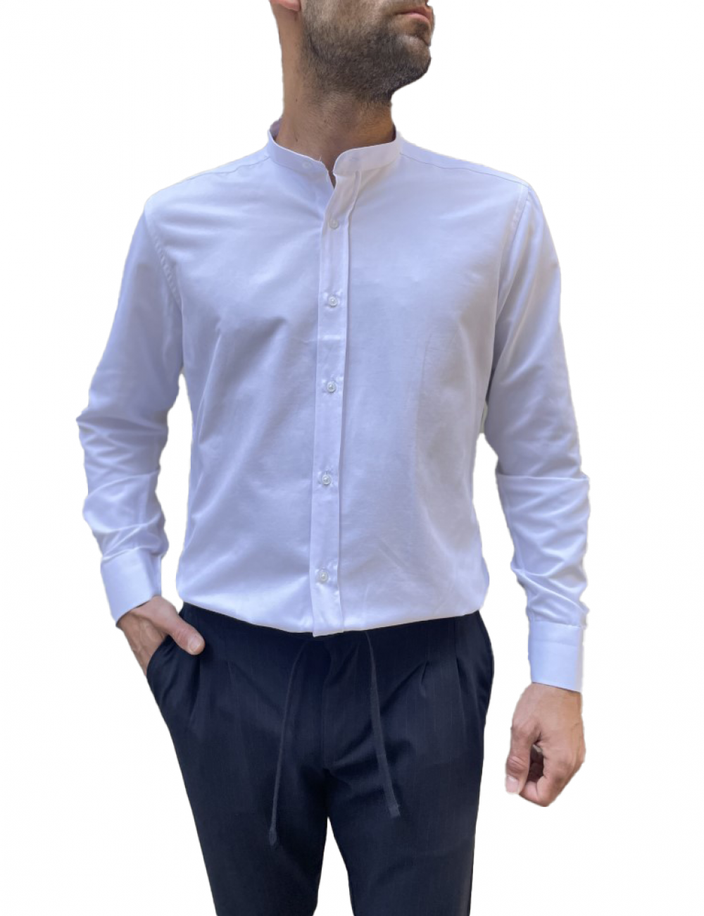 Ανδρικό λευκό μάο γιακά πουκάμισο Modern Fit 243014