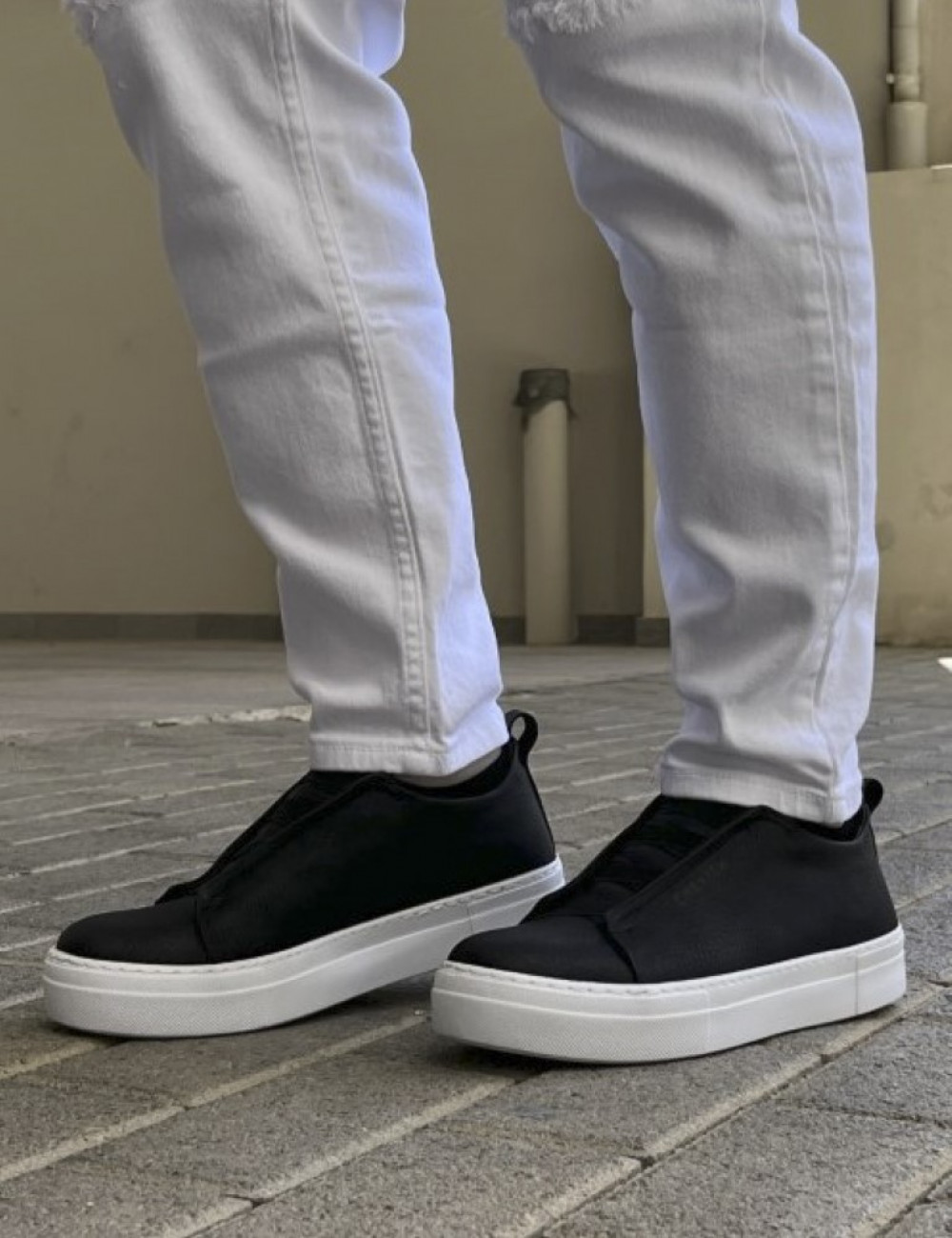 Ανδρικά ασπρόμαυρα Casual Sneakers δερματίνη CH013