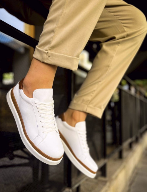 Ανδρικά λευκά-ταμπά Sneakers με λαστιχένια σόλα CH979W