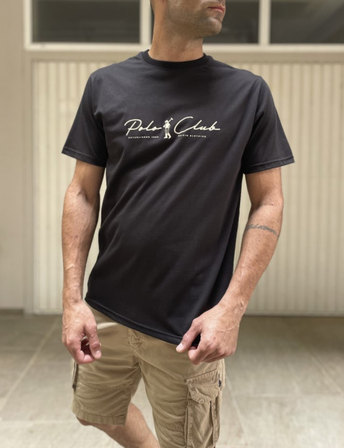 ORIGIN ανδρικό μαύρο βαμβακερό T-shirt με τύπωμα 2427040M