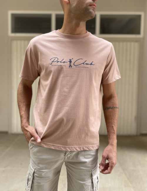 ORIGIN ανδρικό ροζ βαμβακερό T-shirt με τύπωμα 2427040R
