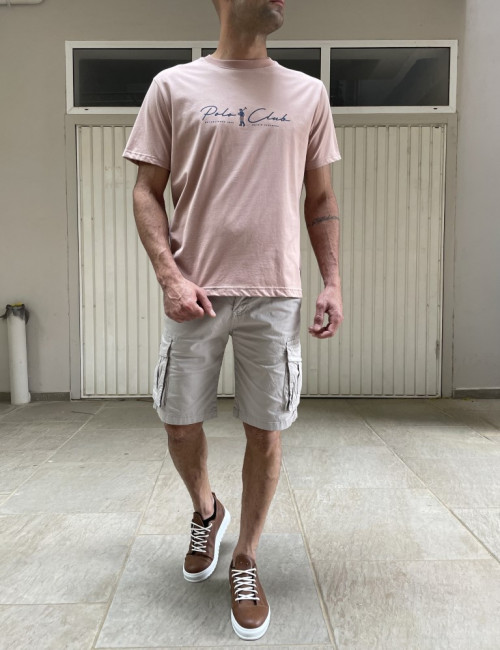 ORIGIN ανδρικό ροζ βαμβακερό T-shirt με τύπωμα 2427040R