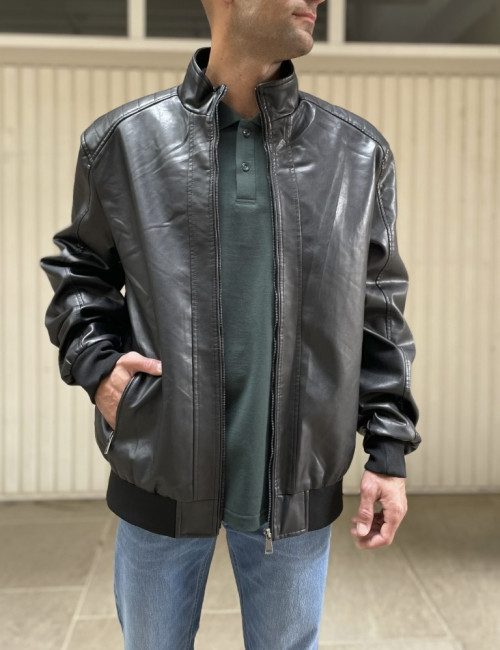 Ανδρικό μαύρο Jacket από δερματίνη Plus Size ZH1015