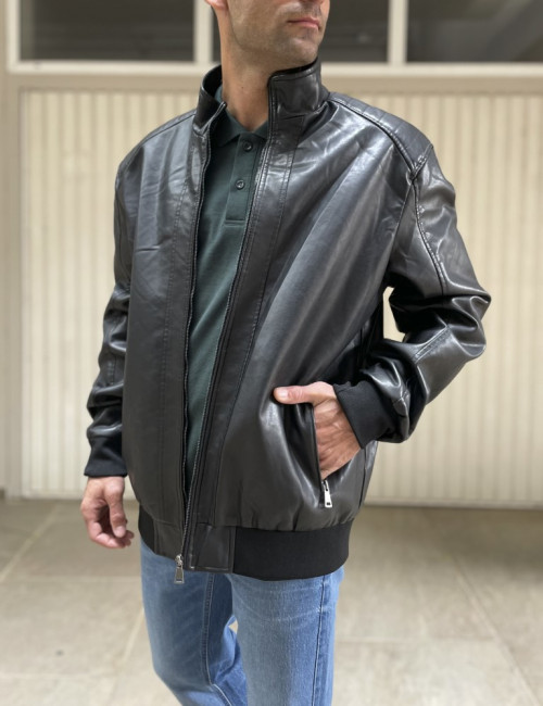 Ανδρικό μαύρο Jacket από δερματίνη Plus Size ZH1015