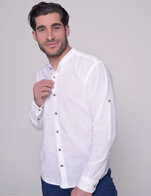Ανδρικό λευκό λινό πουκάμισο Mango Ben Tailor 1196W