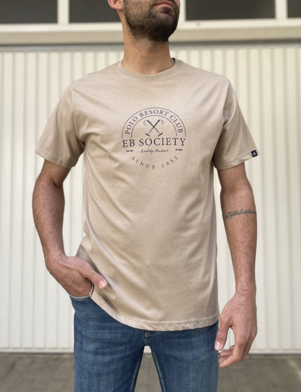 Everbest ανδρικό μπεζ Tshirt με τύπωμα 242802B
