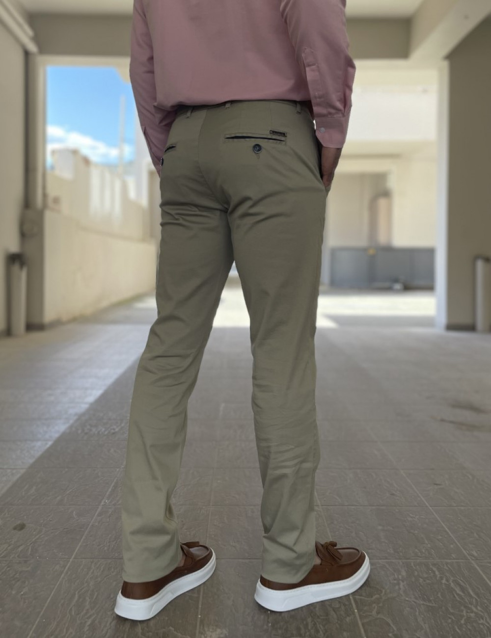 Trial ανδρικό λαδί ανοιχτό υφασμάτινο Chinos παντελόνι 24 LoganK