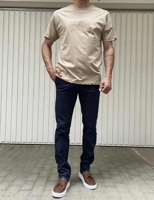 Everbest ανδρικό μπεζ Tshirt με τύπωμα 242806