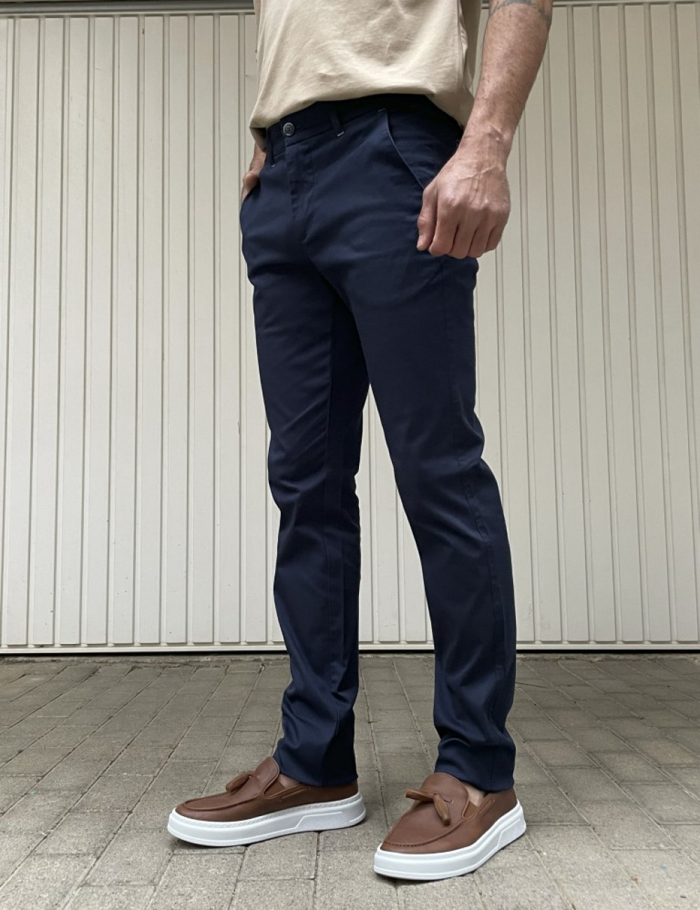 Trial ανδρικό μπλε υφασμάτινο Chinos παντελόνι 24 Logan