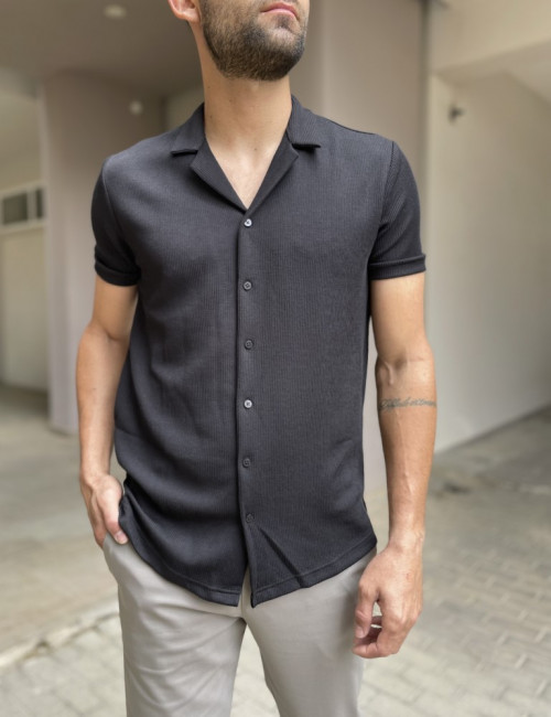 Ανδρικό μαύρο κοντομάνικο πουκάμισο TST1682