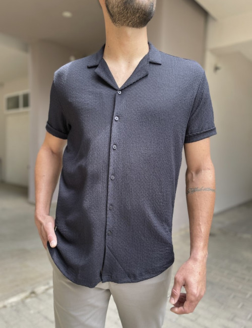 Ανδρικό μαύρο κοντομάνικο  πουκάμισο TST13021
