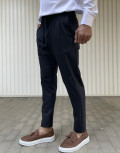 Ανδρικό παντελόνι υφασμάτινο με πιέτα και ρίγα  μπλε  J14M